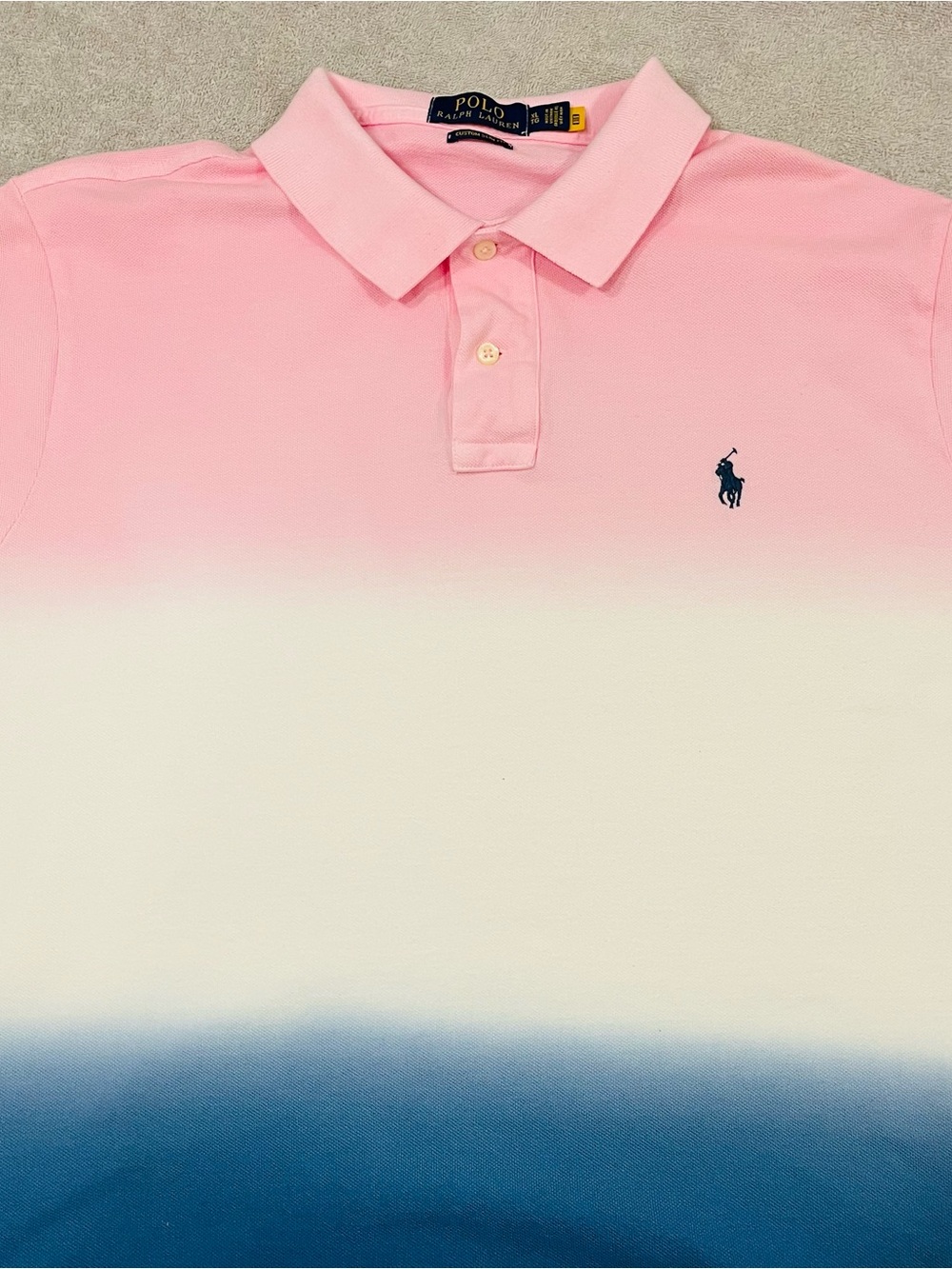 Polo Ralph Lauren Polo Shirt Mens Size XL Pink White Blue Ombre Custom Fit